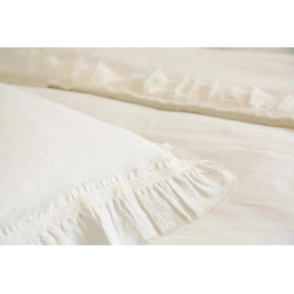 Pom Pom Mathilde Cream Linen Euro Shams Set of 2